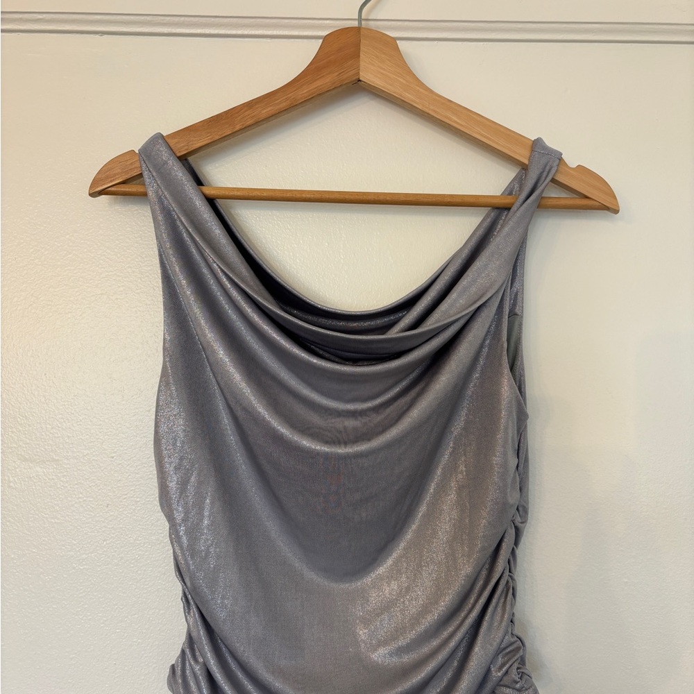 Silver cowl neck going out top